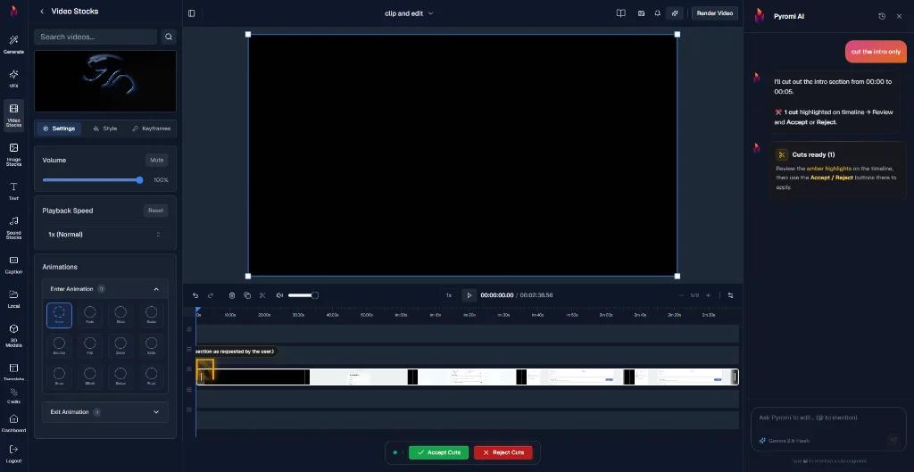 Pyromi AI Chat and Amber Timeline Cuts